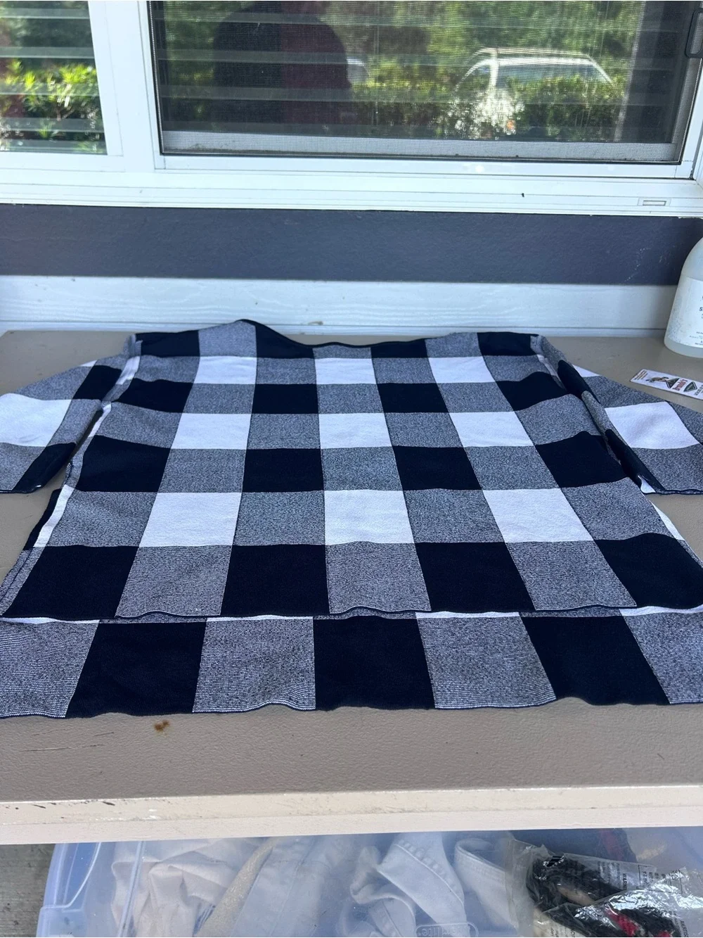 Nordstrom Black and White Check Plaid Knit Top